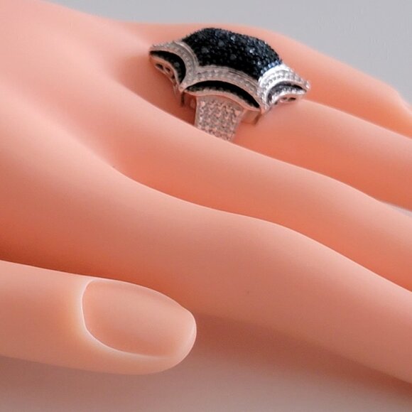 Blue Diamond Ring Set in 925 Silver signed SJD - Picture 5 of 12